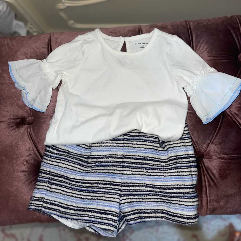 Janie and jack two peice short sleeve shirt and short set. Size 2t